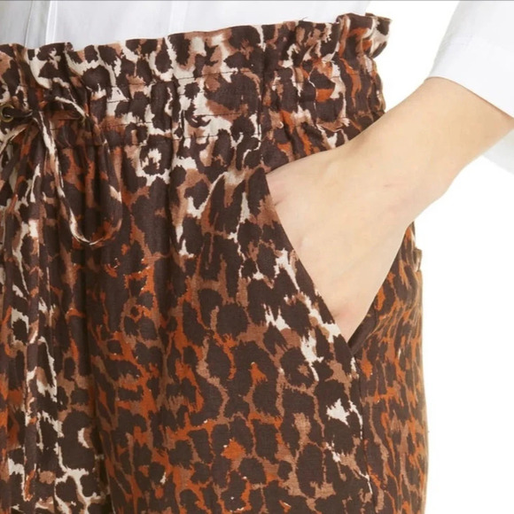 Veronica Beard Oksana Leopard Linen Crop Pants Size 2 - Picture 4 of 5